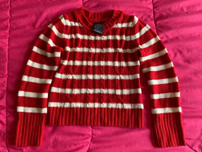 Suéter listrado vermelho e creme usado Faded Glory Kids meninas tamanho 4-5 - Imagem 1 de 4