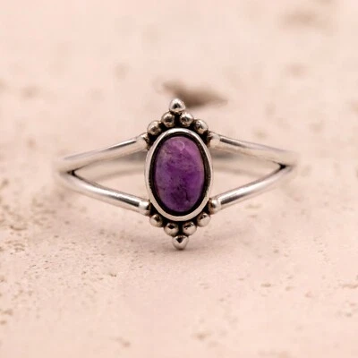 925 Sterling Silver Ladies Minimalist Ring Oval Amethyst Gemstone Jewellery - Image 1 of 4