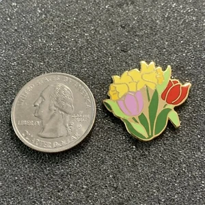 Calla Lily & Tulips Gold Tone Metal Pin Pinback #41021 - Picture 1 of 2