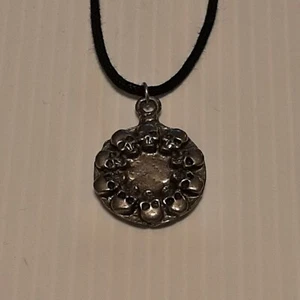 SKULL CLOCK Vintage Pewter Pendant Charm / 26" Adjustable Necklace - - Picture 1 of 4