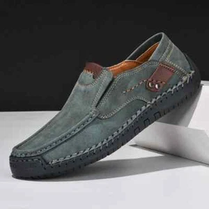 Handmade Leather Men Loafers Comfort Slip on Sneakers Moccasins Walking Shoes - Picture 1 of 31