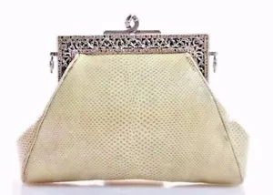 Judith Leiber Karung SnakeSKIN Evening Faux Marcasite Art Deco Tassel Vintage gy - Picture 1 of 18