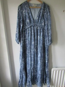 Rachel Zoe Blue Floral Paisley Peasant Boho Cottagecore Maxi Dress Sz M India - Picture 1 of 6