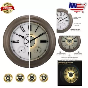 Stylish Analog Garden Clock - 24-Inch with Backlight, Temp & Humidity Feature - Picture 1 of 12