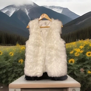 Long Mongolian Faux Fur Vest Women’s M Medium lined open front shaggy boho 70s - Picture 1 of 11