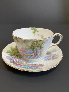 Aynsley England Bone China Tea Cup and Saucer Meadow Garden Scene - Picture 1 of 10