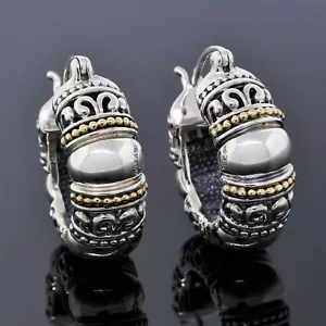 Designer Schmuck Sterling Silber/14K Gelbgold filigran Creolen Huggie Ohrring - Bild 1 von 3
