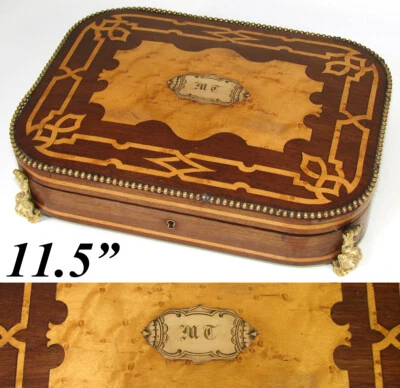 Antiguo Joyero o Escritorio Francés Napoleón III Era 11.5", Preciosa Marquetería  Foto 1 de 4