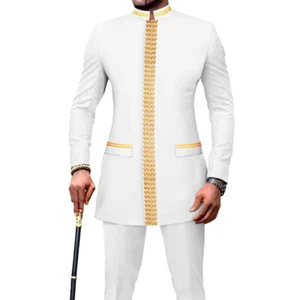 Men African Suits Dashiki Embroidery Jacket and Pants 2 Piece Set Outfits - Imagen 1 de 17