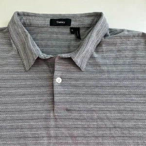 Theory Men's Bron O Joshua Short Sleeve Polo XL Gray Black striped - Picture 1 of 4