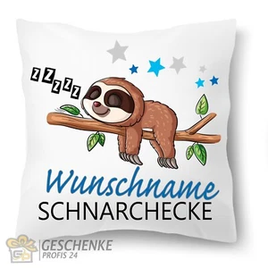 Geschenk Deko Kissen Kuschelkissen MIT DEINEM WUNSCHNAME Schnarchecke, Faultier - Bild 1 von 5