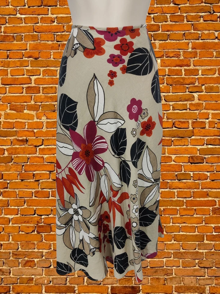 FALDA HOBBS BEIGE TALLA UK 12 LINO MUJER LARGA CREMALLERA FLORAL VERANO ACAMPANADA MIDI Foto 1 de 4