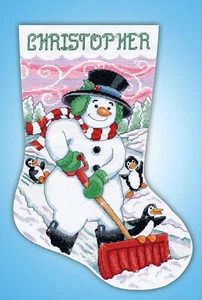 Kreuzstich-Kit ~ Design funktioniert Schaufeln Schneemann Weihnachtsstrumpf #DW6860 - Bild 1 von 3