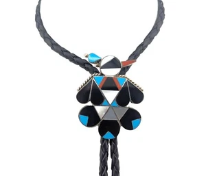 Zuni Bolo Tie Signed Allison Dishta Genuine Native American Handmade Jewelry - Picture 1 of 9