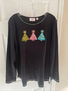 Quacker Factory Sz XL Gorgeous black sequin Christmas tree Long Sleeve Top - Picture 1 of 3