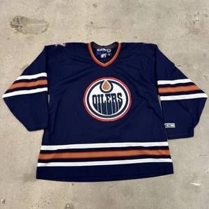 Maglia Hockey Vintage Edmonton Oilers CCM NHL Made In Canada XL Lettere Cucite - Foto 1 di 7