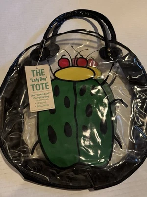 Vintage Clear Plastic Lady Bug Tote - 1960s - New Old Stock - Image 1 of 3
