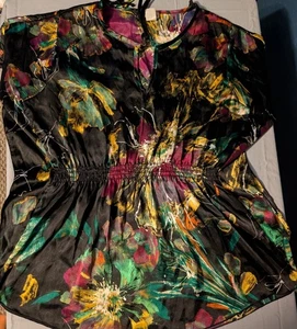 Janette Plus Blouse Women's 1X Multicolor Tunic Peplum Batwing Lightweight - Picture 1 of 12