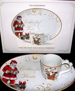WILLIAMS SONOMA SANTA TWAS THE NIGHT MILK AND COOKIE SET PLATTER WITH MUG N/WTAG - Picture 1 of 21
