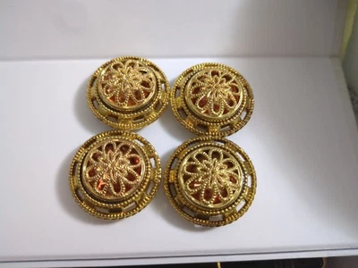 Vintage Button Cover Hollow 5 Large Gold Tone Filigree Design - Image 1 of 4