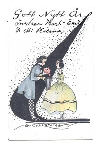 Feliz Año Nuevo Suecia Artista Firmado Bo Carlbring Gotemburgo Art Deco Postal - Imagen 1 de 1