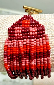 "Pulsera vintage multihilo semilla roja diseño étnico geométrico 7"" L4" - Imagen 1 de 6