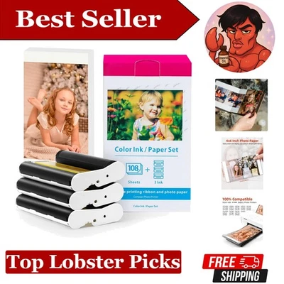 Papel fotográfico y tinta de secado rápido 4x6 para Canon Selphy - 108 hojas y 3 cartuchos Foto 1 de 4