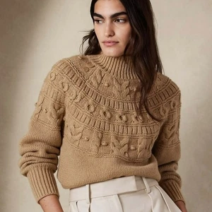Suéter Banana Republic Couronne Tejido con Cable Mujer Grande Bronceado Beige Pescador - Imagen 1 de 9