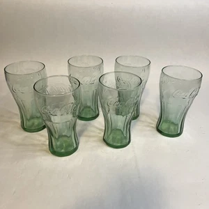 6 bicchieri da coca cola Libbey originali vintage 16,75 once con fondo a coste verde colorato - Foto 1 di 6