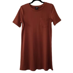 Pinkblush Maternity Short Sleeve Ribbed Crew Neck Stretch Tee Dress, Brown, S - Picture 1 of 9