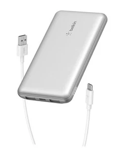  Portable Charger, USB-C Power Bank 10,000mAh w/ 1xUSB-C Port and 2xUSB Silver - Picture 1 of 7