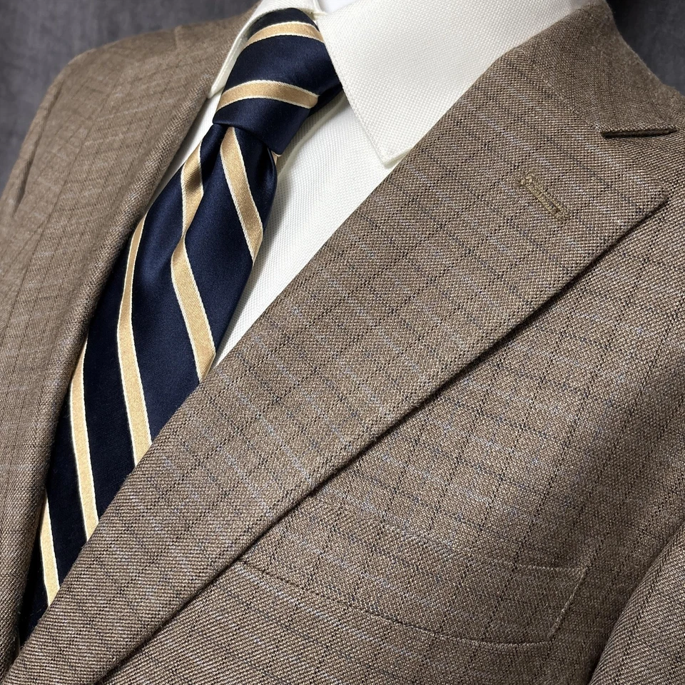 Joseph Feiss Gold Sport Coat 38R Brown Plaid Silk Wool Blazer Jacket Casual 37R - Image 1 of 4