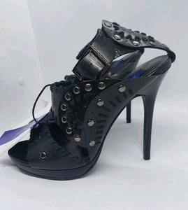 Jimmy Choo H & M Gladiator Black Leather High Heels Ankle Strap Size 7 - Picture 1 of 14