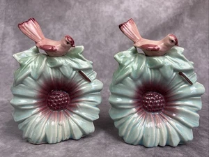 Pair 1948 McCoy Flower with Bird Green and Pink Wall Pockets Vintage HTF - Picture 1 of 9