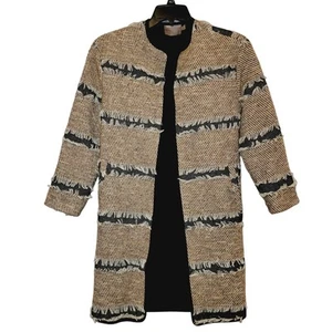 Asos boyfriend oversized tan striped burlap fringe and denim trench coat - Picture 1 of 8