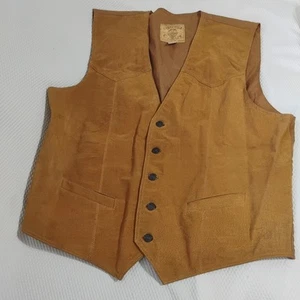 Vintage Genuine Suede Men's Western Vest 5 Button XL Tan Brown Lightweight Biker - Picture 1 of 18