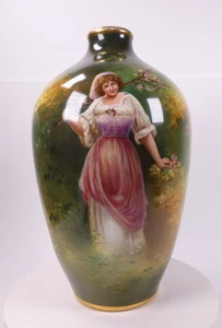 ROYAL BONN ART NOUVEAU HAND PAINTED VASE WITH MAIDEN AMONGST FLOWERS c.1890 - Picture 1 of 11