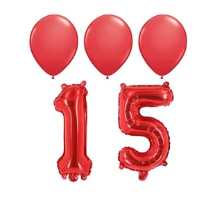 Number 15 Red Balloon 32 Inch Foil Mylar Birthday Milestone 3 Red Latex Balloons - Picture 1 of 1
