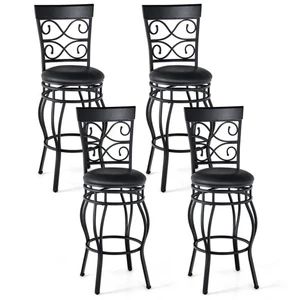 4PCS Vintage Swivel Bar Stools 30" Bistro Upholstered Dining Chairs Black - Picture 1 of 8