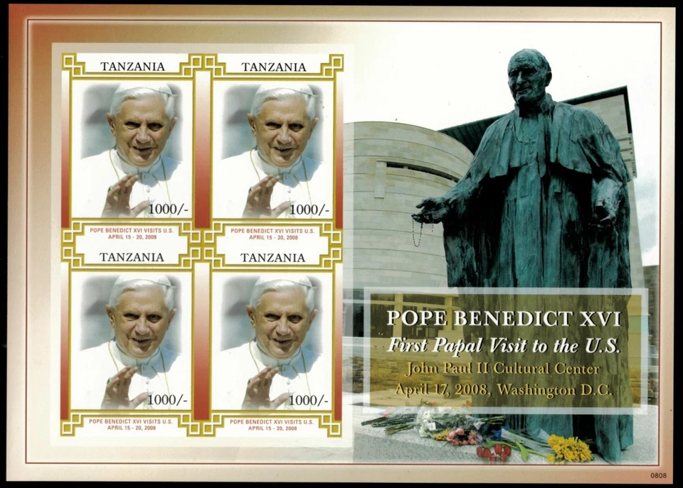 Tanzania 2008 - Papa Benedicto XVI - Hoja de 4 estampillas IMPERF - Scott #2530 - MNH Foto 1 de 1