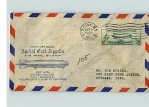 C-18 Special GRAF ZEPPELIN Airmail, 50ct Zepp stamp, 10-2-33 First Day of Issue - Picture 1 of 1