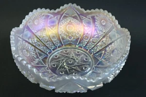 Vintage Imperial White Carnival Glass BOWL Octagon Serving Bowl 7.5" - Picture 1 of 13