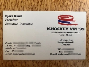 Business Card Ice Hockey President IIHF World Championships 1999 Norway - Picture 1 of 1