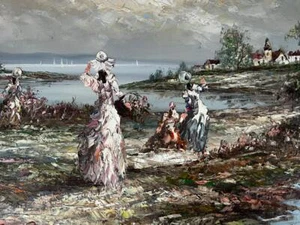 Vintage Oil Painting Impressionist Landscape Women Child Portrait Marie Charlot - Picture 1 of 20