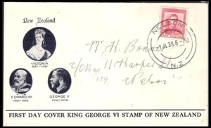 NEW ZEALAND 1938 KGVI 1d RED 'THREE REIGNS' FIRST DAY COVER (JF) - Picture 1 of 1
