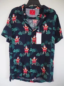 Denim & Flower Ricky Singh Aloha Santa Polo Shirt Navy Blue Tropical Ukelele M - Picture 1 of 8