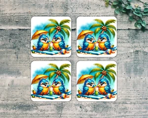 4 aves de vacaciones 10, posavasos, 4x4", 4 mm de espesor, neopreno/antideslizante/resistente (4sq100) - Imagen 1 de 1