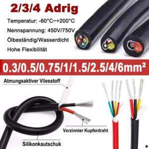 Silikonkabel Silikonlitze Hochflex Draht 0.3-6mm² Elektrische Kabel 2/3/4 Adrig - Bild 1 von 12