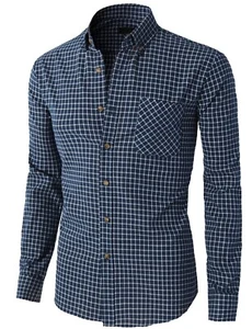 H2H Mens Slim Fit Long-Sleeve Button Down Easy Care Shirt Navy M/Medium NWT - Picture 1 of 4