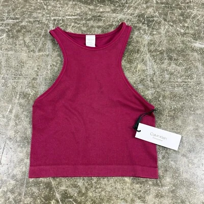 Top corto para mujer Calvin Klein XS granate acanalado rendimiento sin mangas espalda deportiva Foto 1 de 4